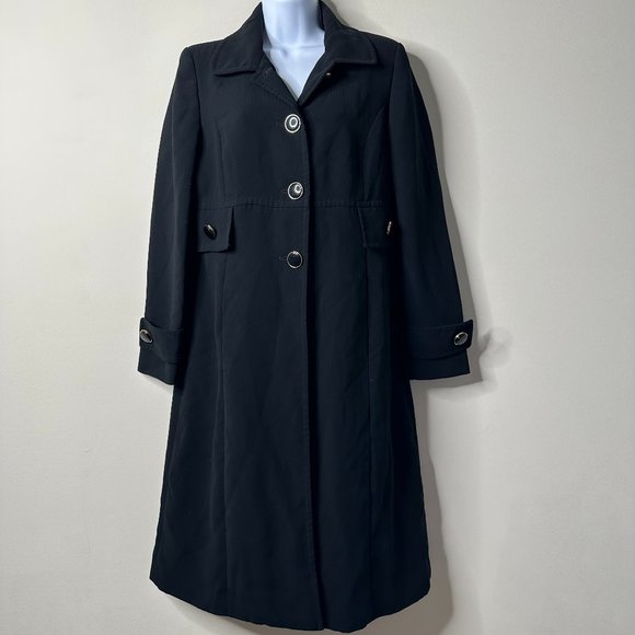 Kasper Black Long Trench Coat Size 6 - Picture 1 of 6